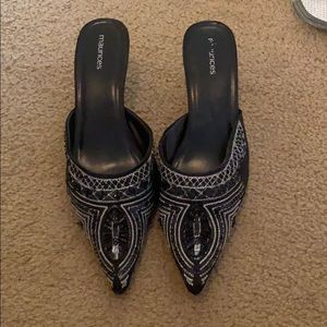 Black close toed slip on heel